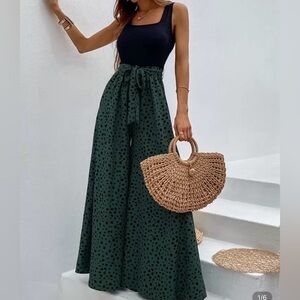 Black and Green Wide Leg Romper